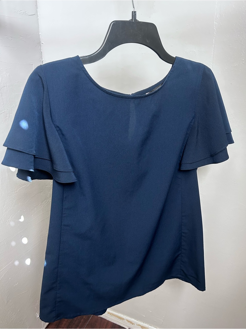 Banana Republic Navy Double Flutter Sleeve Blouse